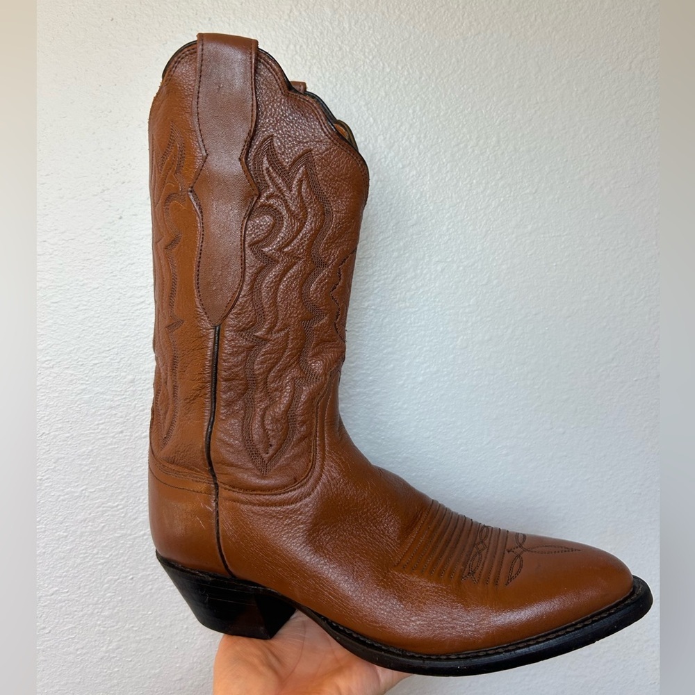 Lucchese 2000 Women’s Cowgirl Western Boots Brown Camel Leather Size 7 Scalloped - Picture 5 of 17